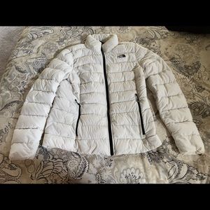 The North Face Stretch Down Jacket. White with black trim.